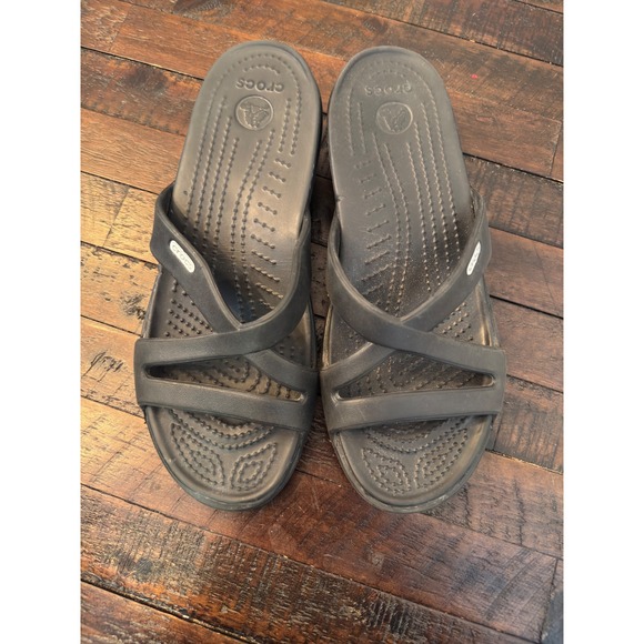 CROCS Shoes - Crocs Meleen Twist Black Strappy Slide Sandals Womens Size 9 Comfort Shoes